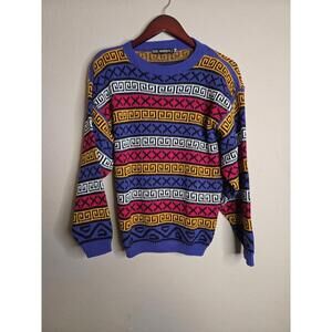 B B WATERS Womens Vintage 90s Sweater Multicolor Retro Geometric Size S